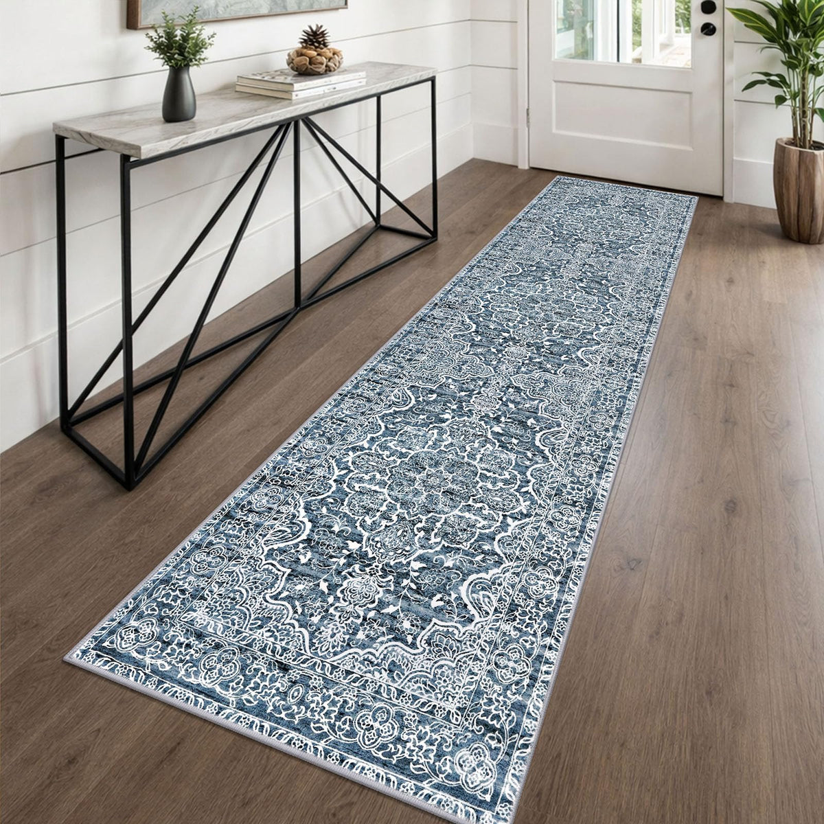 KUTA Entryway Rugs Indoor Washable Small Area Rug 2x3 Blue Entrance Carpet