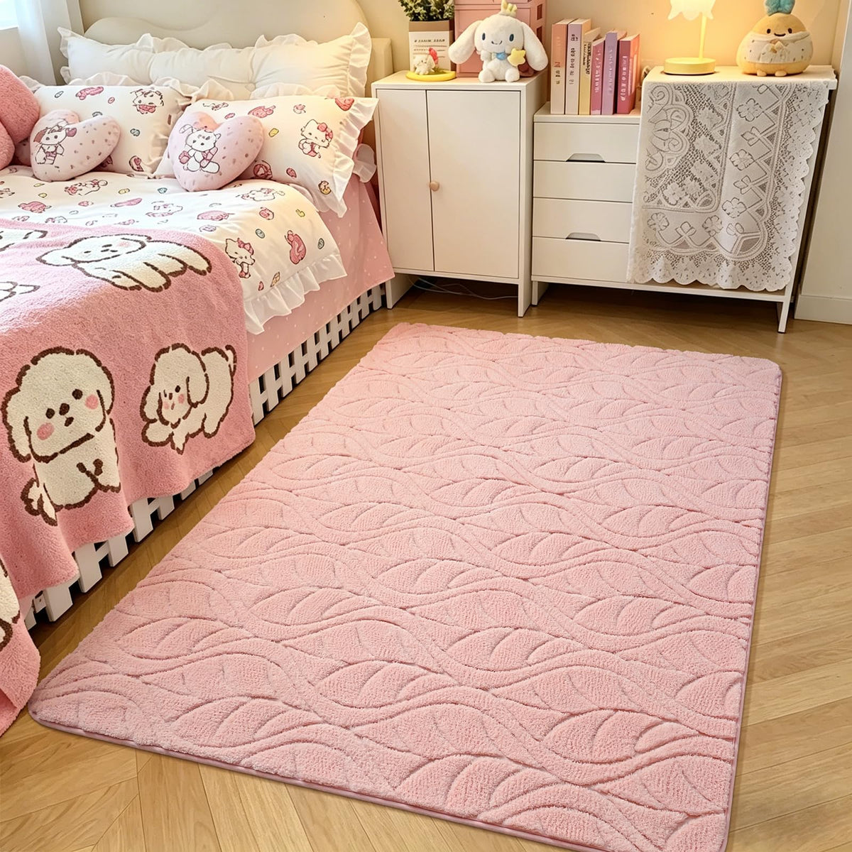 Grey Fluffy Area Rug for Bedroom, 3x5 Geometric Shag Rugs