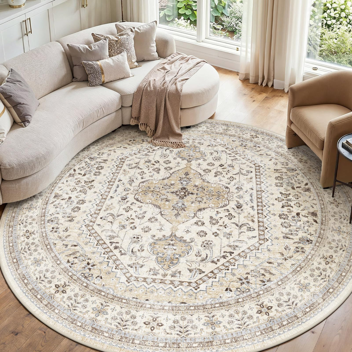 2x3 Washable Entryway Area Rug - Non-Slip Boho Throw Rugs Beige Gray