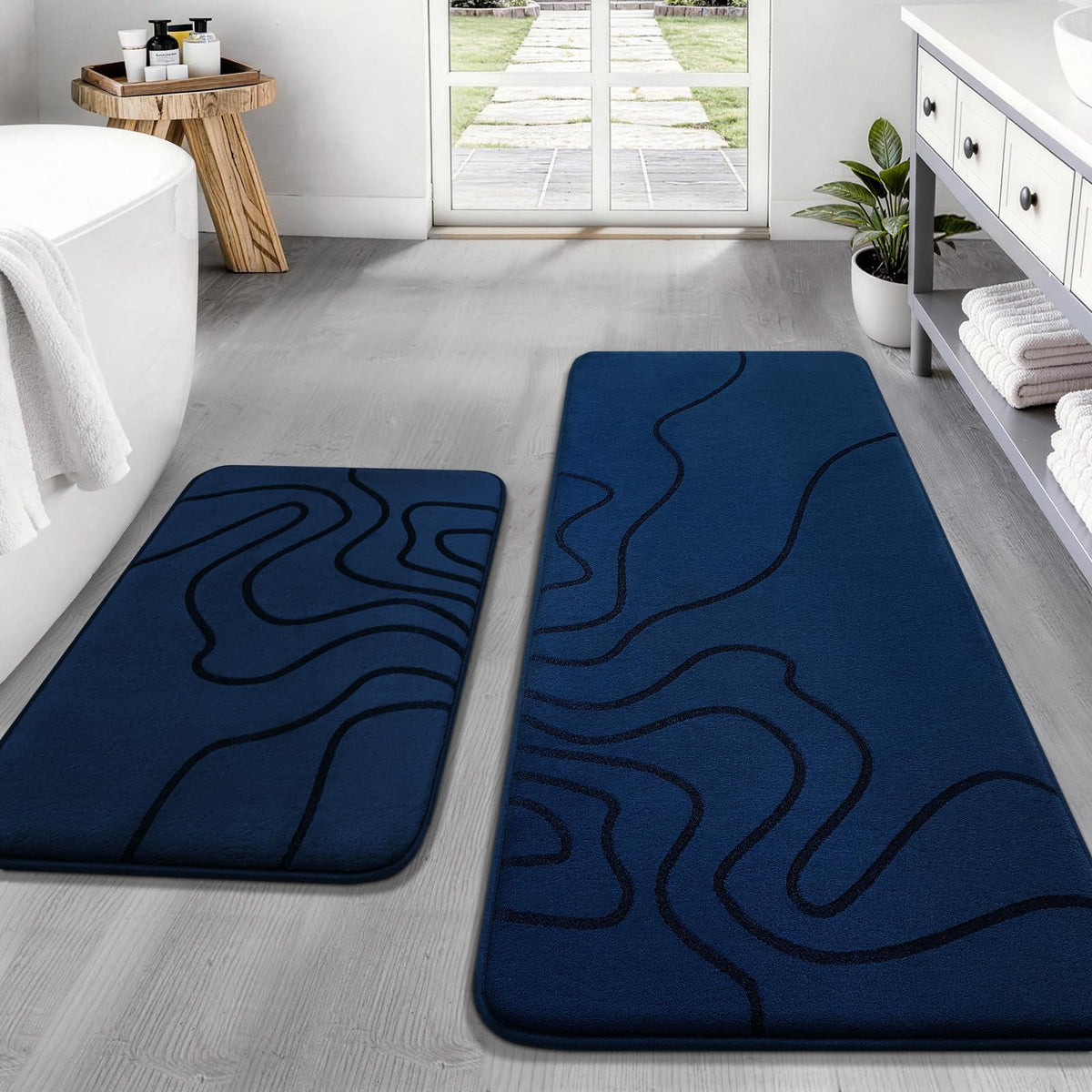 YIHOUSE Memory Foam Bathroom Rugs Sets 2 Piece, 32"x20"+24"x17", Dark Grey