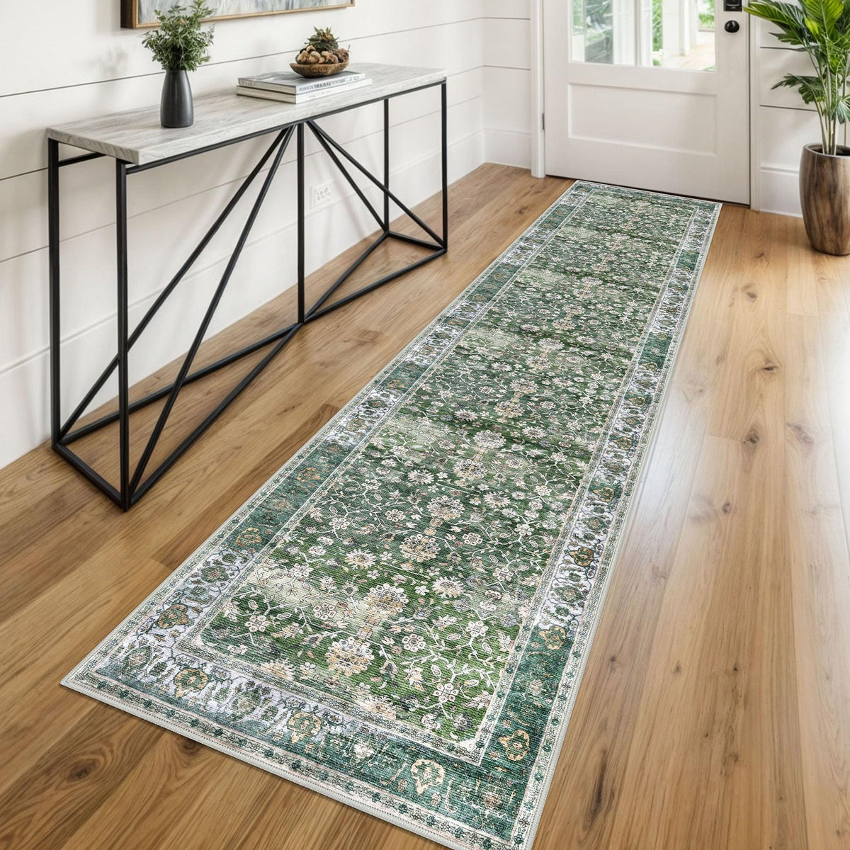 KUTA Vintage Floral Washable 2x3 Rugs for Entryway Blue Grey Beige