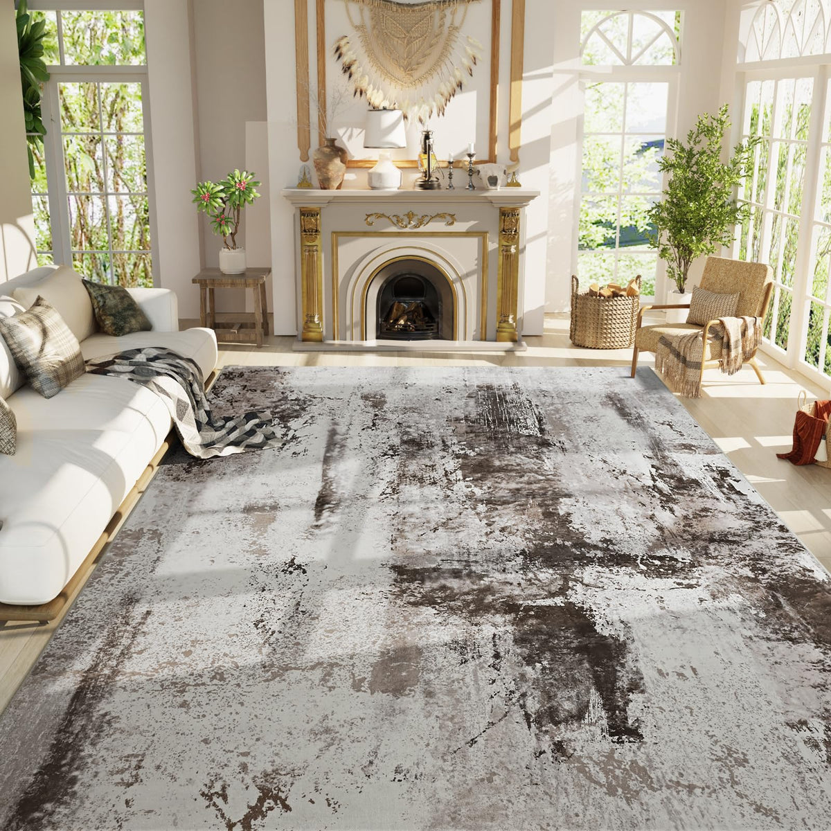Ompaa 2x6 Rug Runners for Hallways Kitchen Runner Rug Non Slip Washable Grey Long Runner Rugs with Rubber Backing Soft Abstract Carpet Runner for Hallways, Kitchen, Bedroom, Bathroom, Entryway