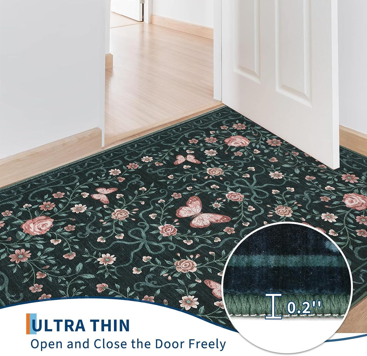 GarveeHome Floral Runner Rug Butterfly Bow Rose Bordered Carpet