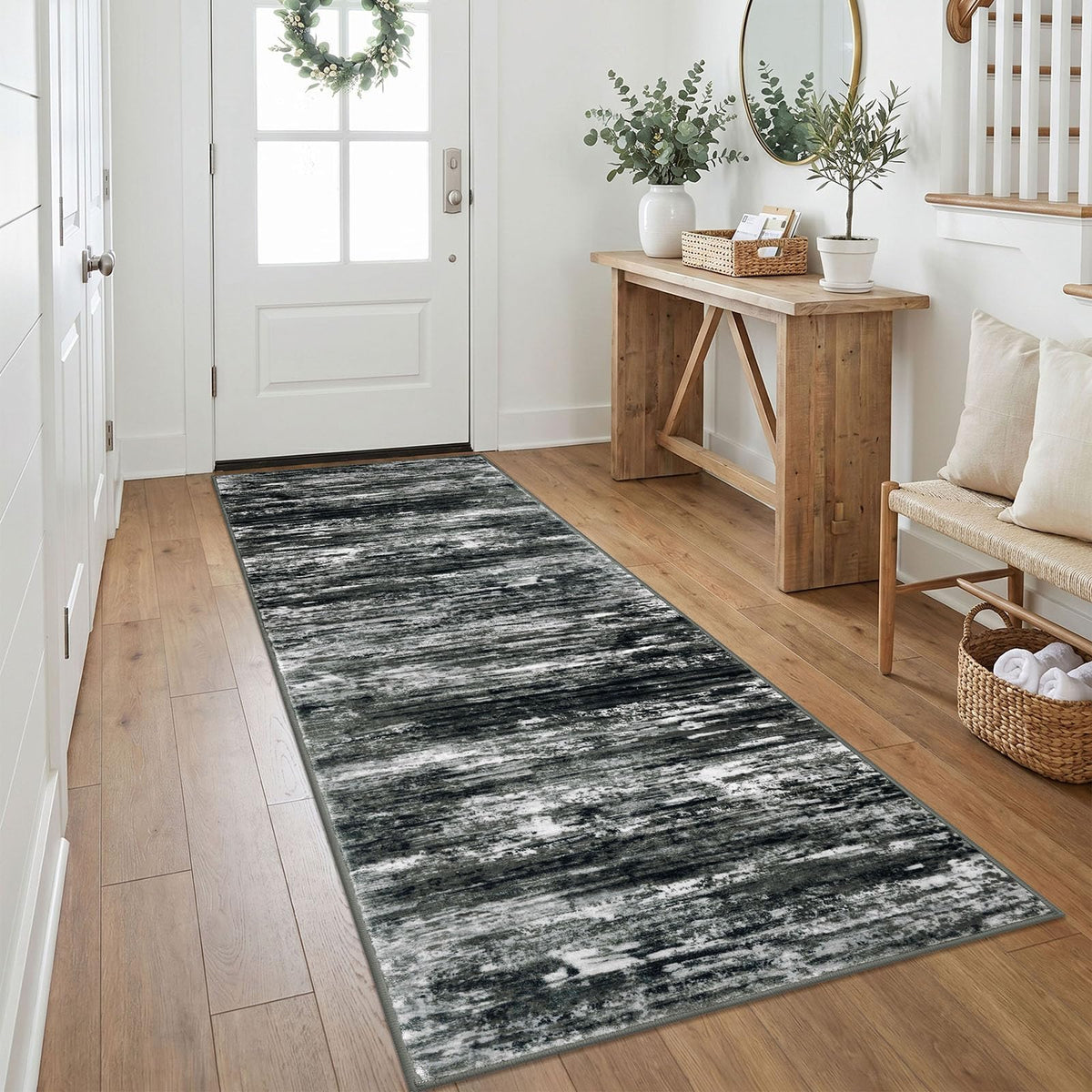 KOZYFLY Abstract Rugs for Entryway 2x3 Washable Small Area Rug Grey-Blue