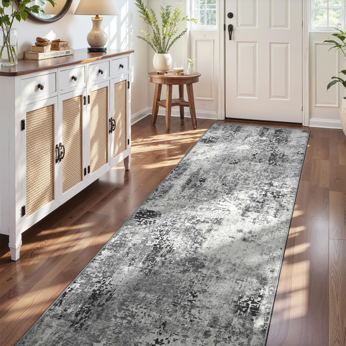 Ompaa 2x6 Rug Runners for Hallways Kitchen Runner Rug Non Slip Washable Grey Long Runner Rugs with Rubber Backing Soft Abstract Carpet Runner for Hallways, Kitchen, Bedroom, Bathroom, Entryway