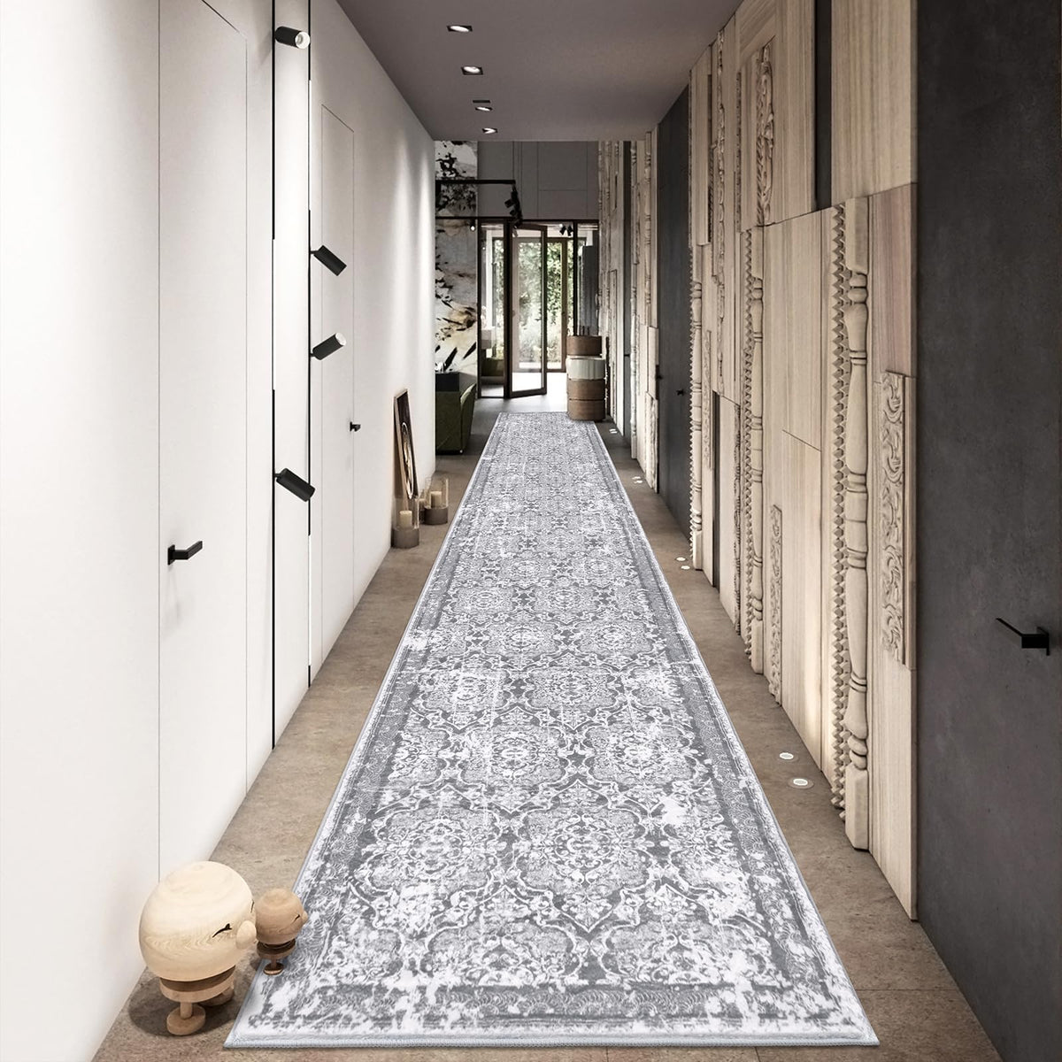 Vaukki Hallway Runner 2x6 ft, Grey Vintage Shaggy Soft Kitchen Rug