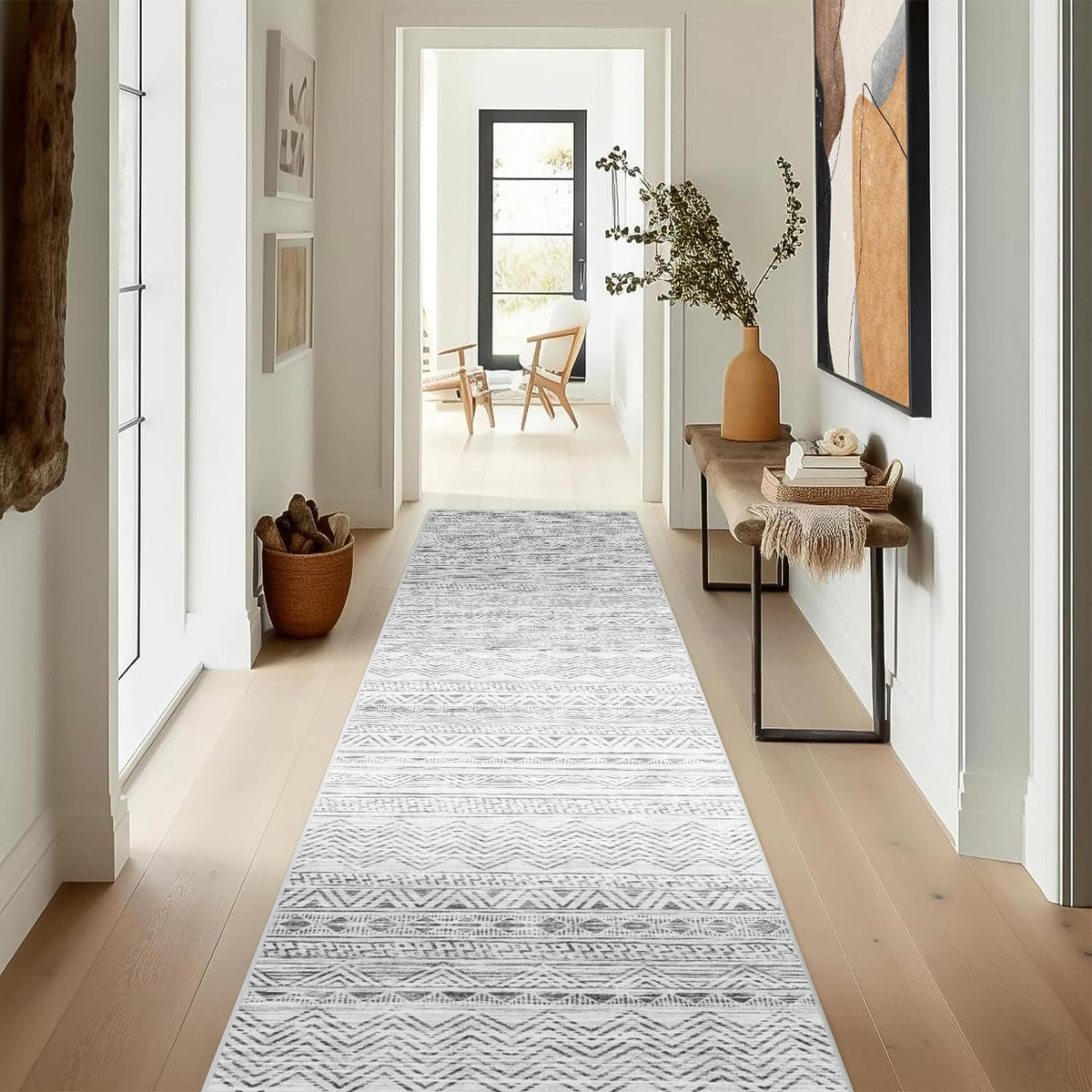 2x5 Runner Rug Washable Moroccan: Non Slip Kitchen Long Floor Mat Beige
