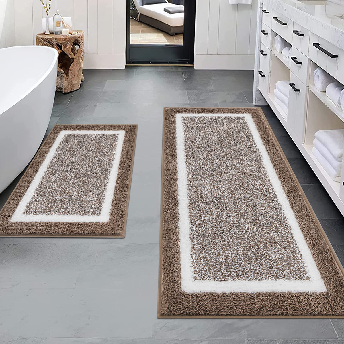 Pauwer Bathroom Rugs 3 Piece Set, Non Slip Washable Bath Mat, Dark Grey