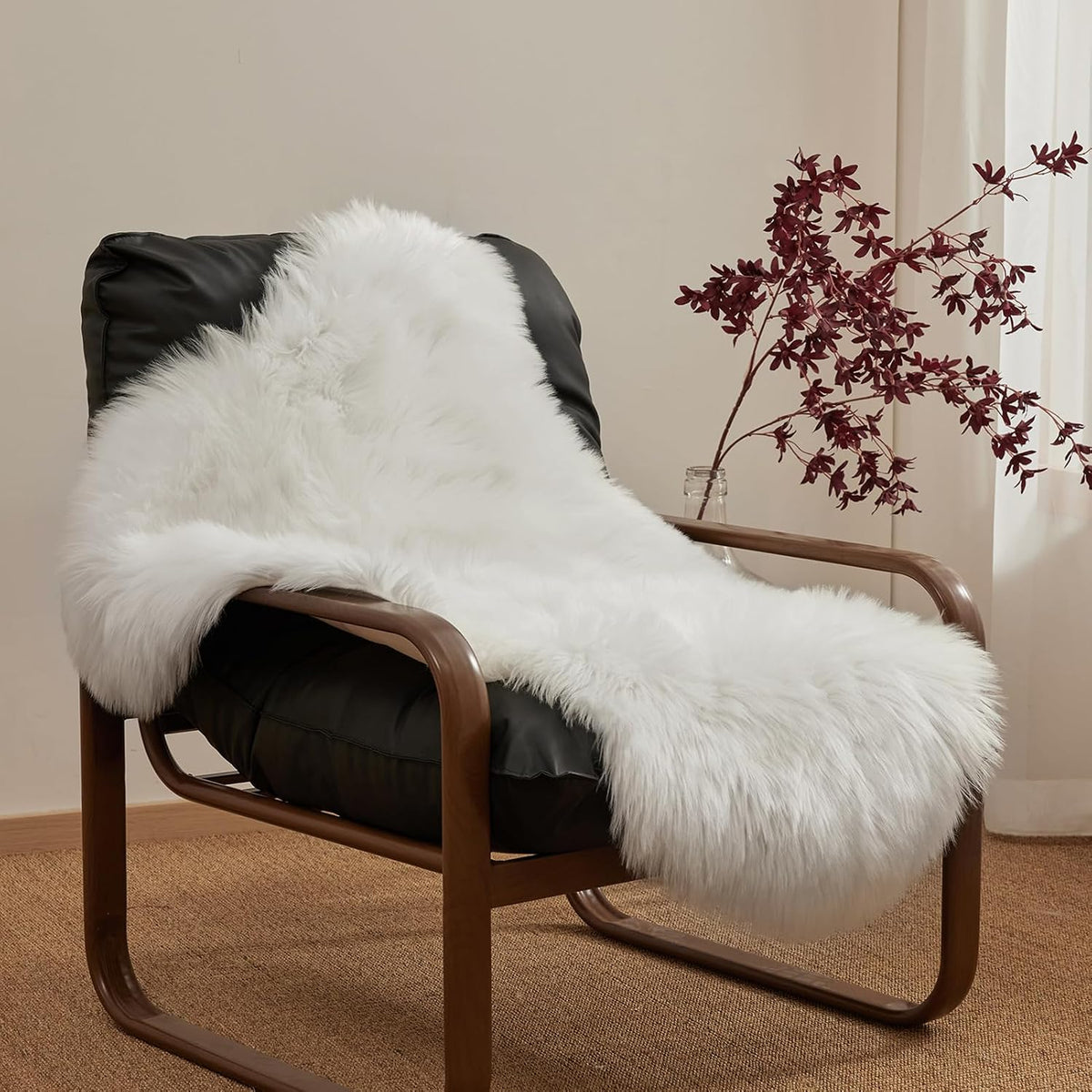 Ashler Faux Fur Rug, White, 2x3 Ft, Machine Washable