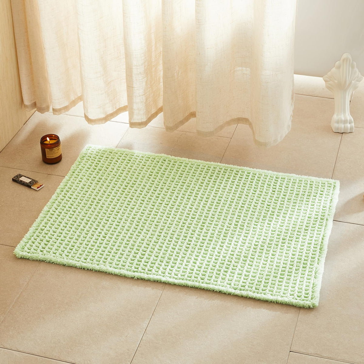 TYUU Waffle Bath Mat, Boho Bathroom Rugs Non Slip Washable, 30x20 Khaki