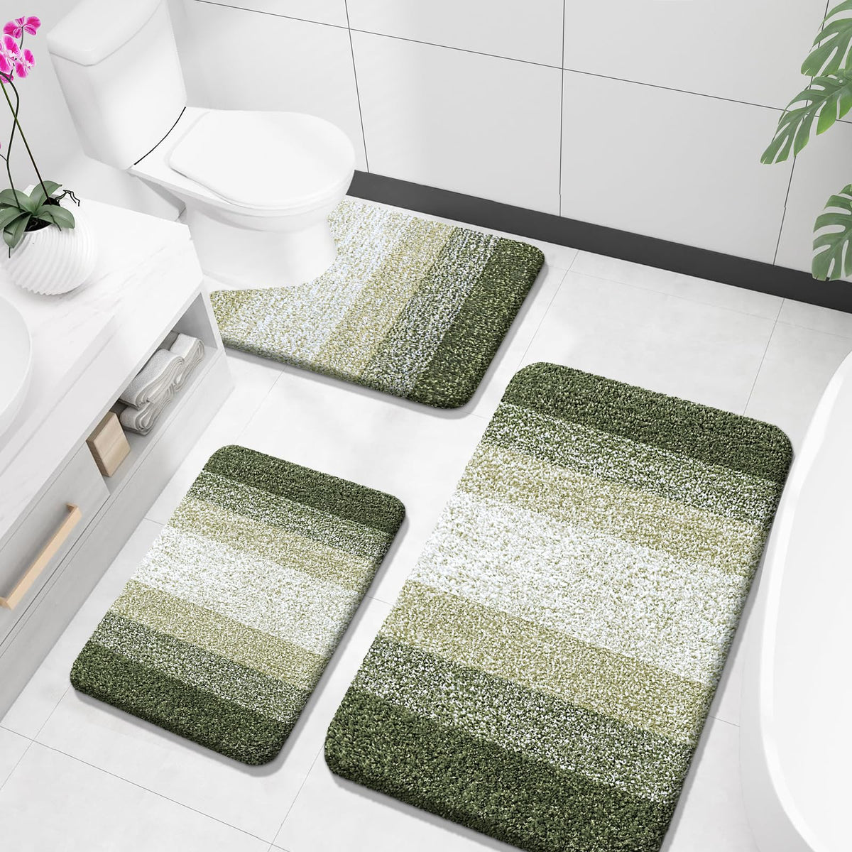 OLANLY Microfiber Bathroom Rugs Sets 3 Piece, Absorbent Bath Mats, Grey