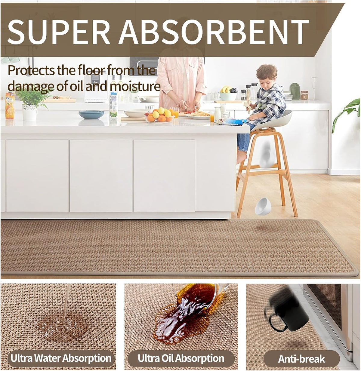 YDKGL Kitchen Rugs Kitchen Mats for Floor Non Slip Washable Brown 17"x30"