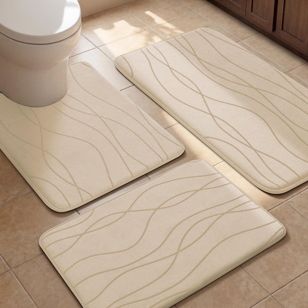 YIHOUSE Bathroom Rugs Set 5 Piece, Memory Foam Bath Mat Dark Grey
