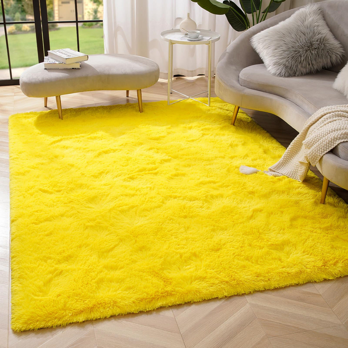 Amearea Shag Fluffy Small Rug, 2x4 Throw Rugs for Bedroom Girls, Black