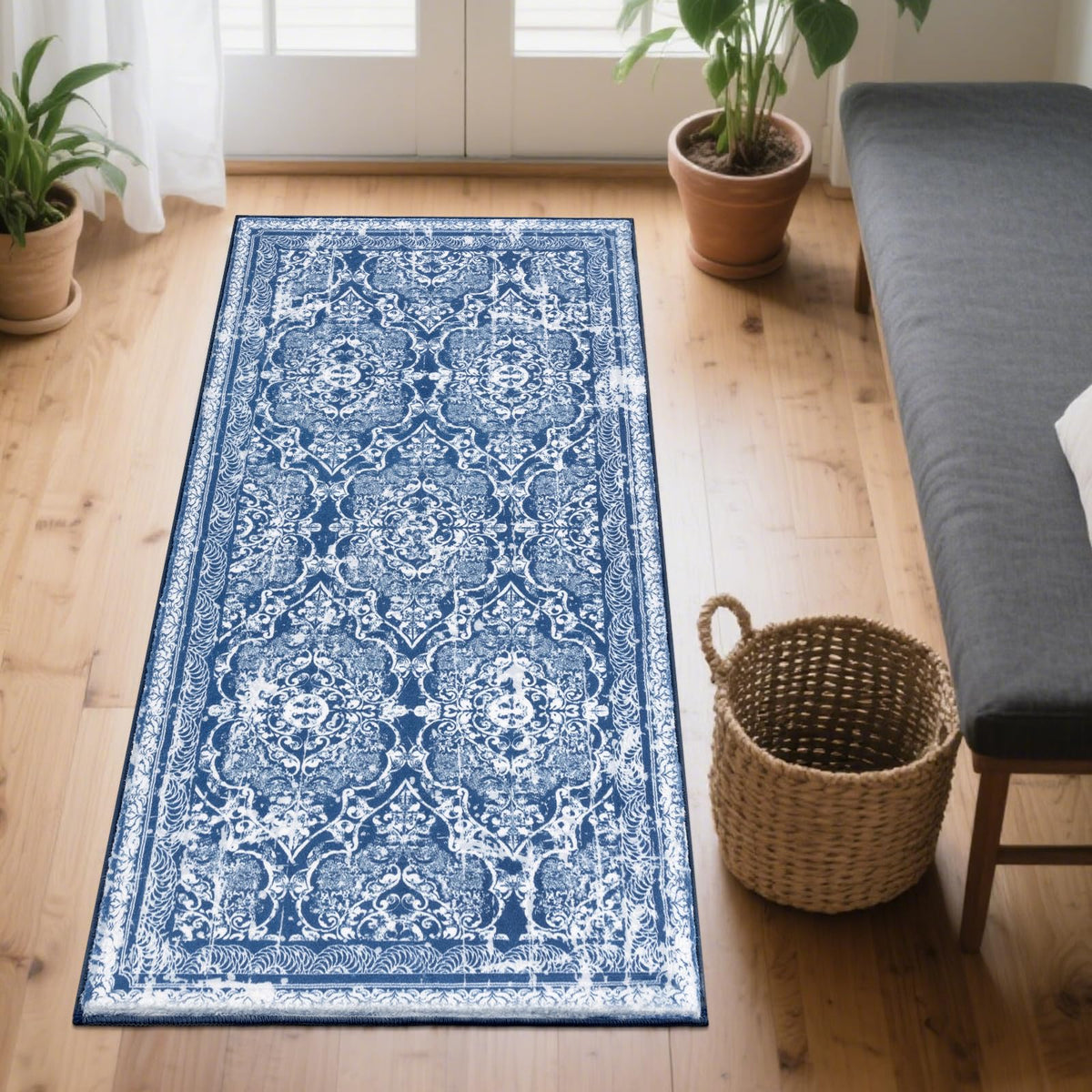 Vaukki Hallway Runner 2x6 ft, Grey Vintage Shaggy Soft Kitchen Rug