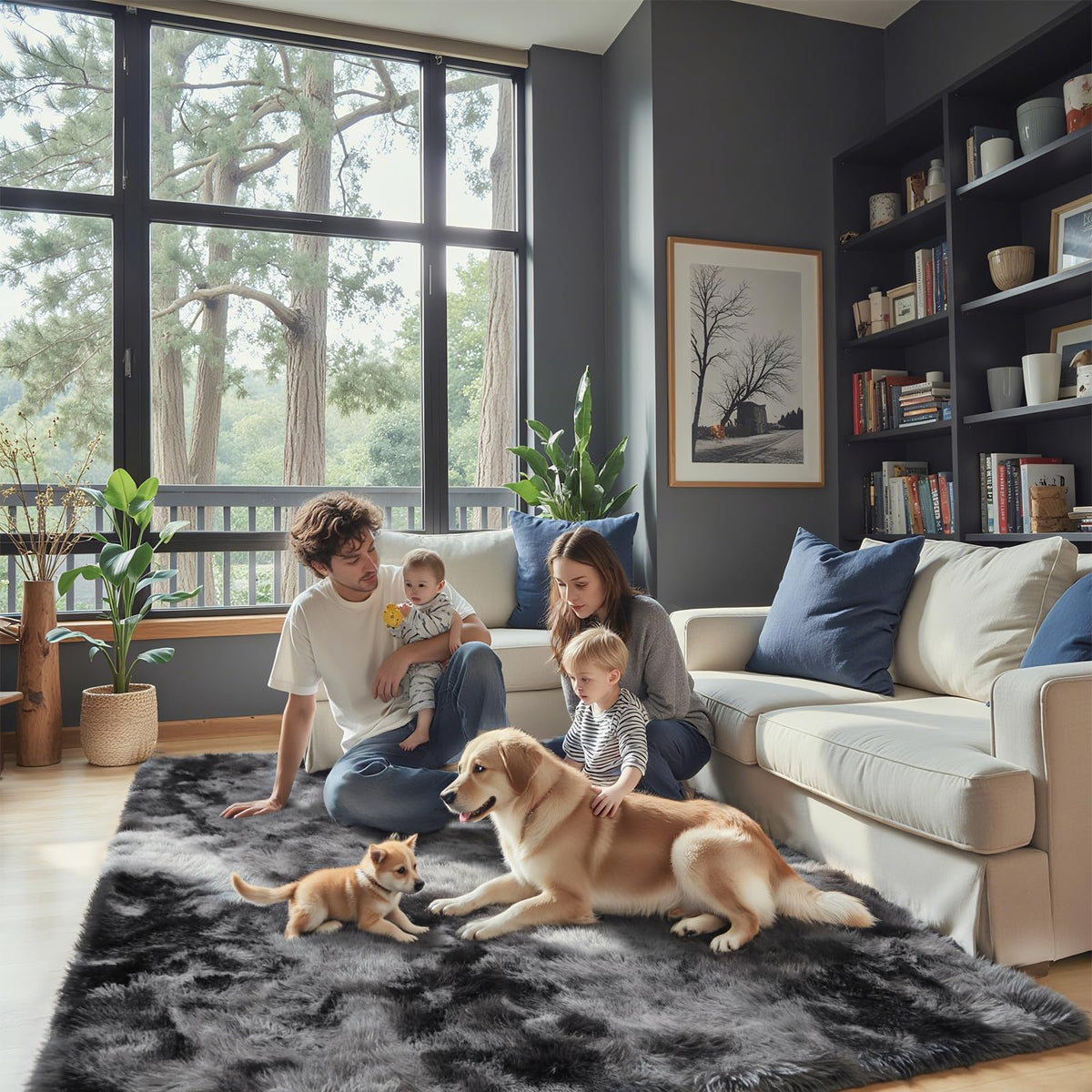Small Shag Area Rug for Bedroom, 2x3 Cream Soft Plush Carpet