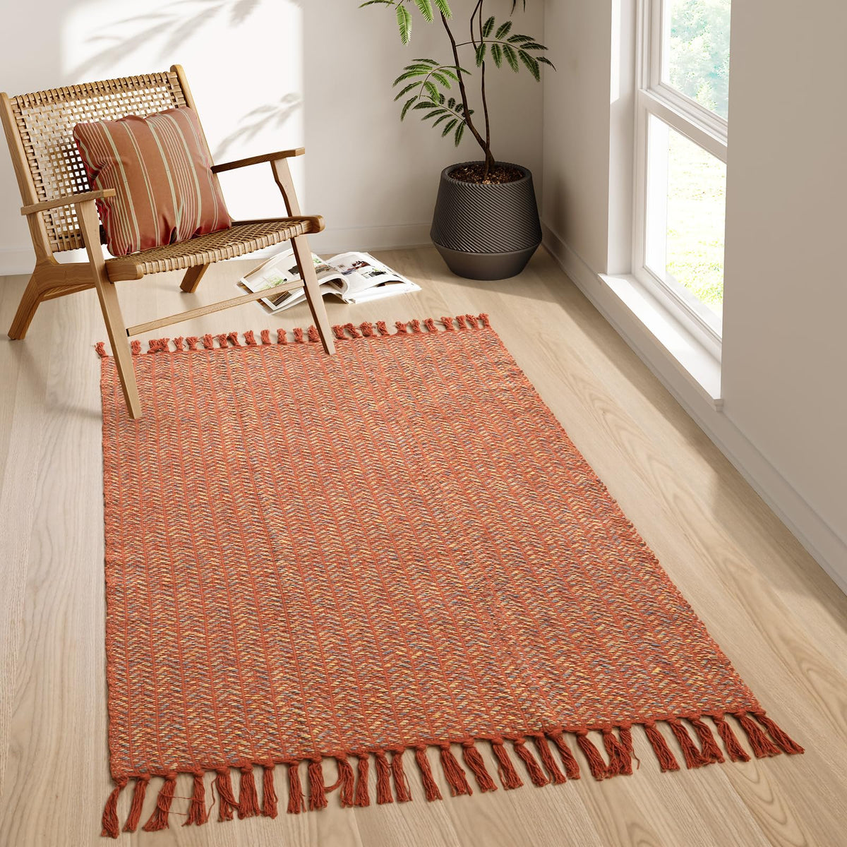 Lahome Belle Boho Bathroom Rugs, Small 2x3 Front Door Mat Lightweight Kitchen Rug Woven Cotton Area Rug with Tassels, Farmhouse Washable Black and White Throw Rug Low Pile Carpet for Entry Laundry
