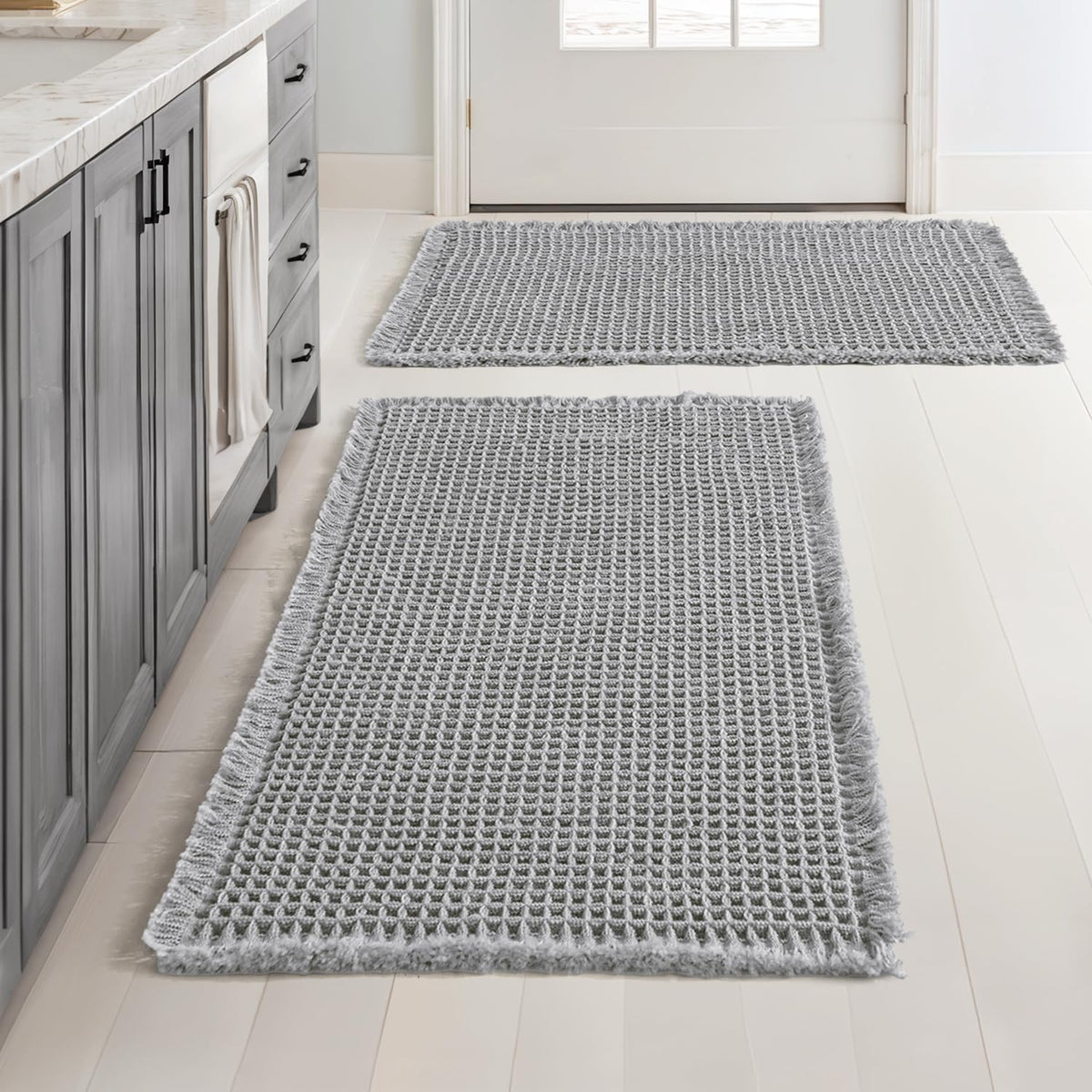 MIULEE Set of 2 Waffle Bathroom Rugs Boho Bath Mat Brown 18x30 Inch