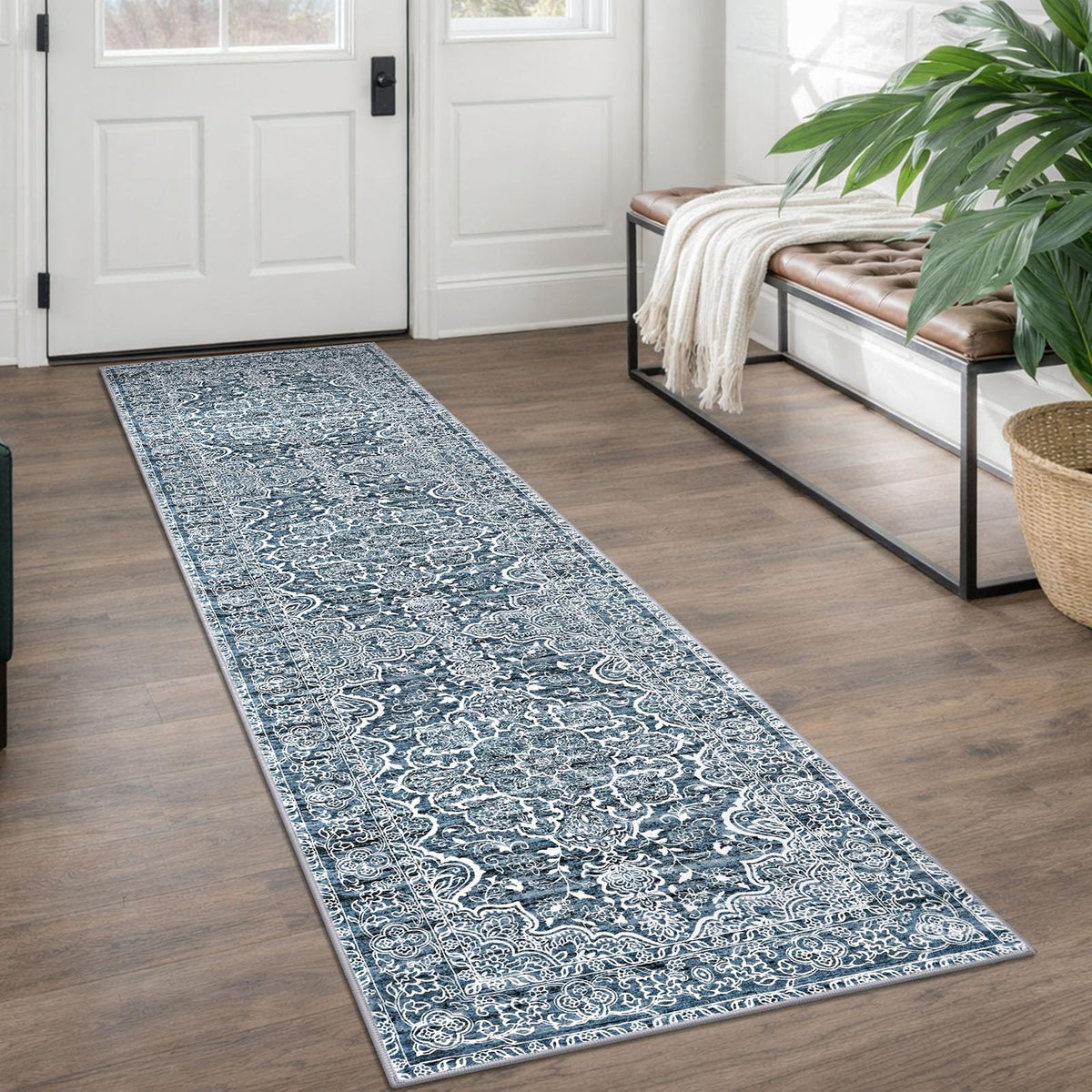 KUTA Entryway Rugs Indoor Washable Small Area Rug 2x3 Blue Entrance Carpet