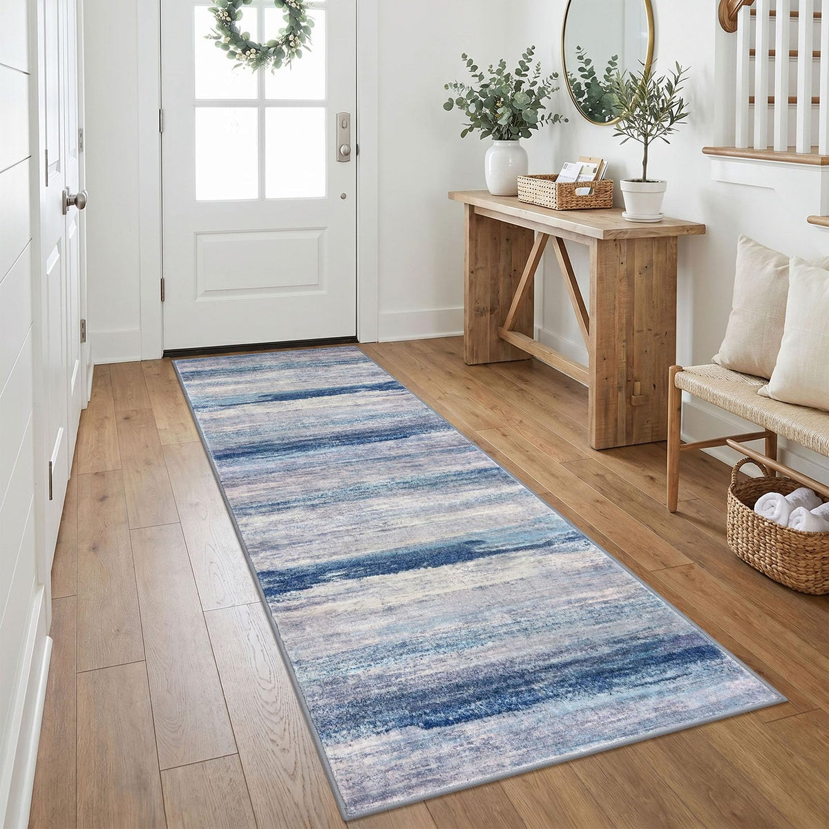 KOZYFLY Abstract Rugs for Entryway 2x3 Washable Small Area Rug Grey-Blue