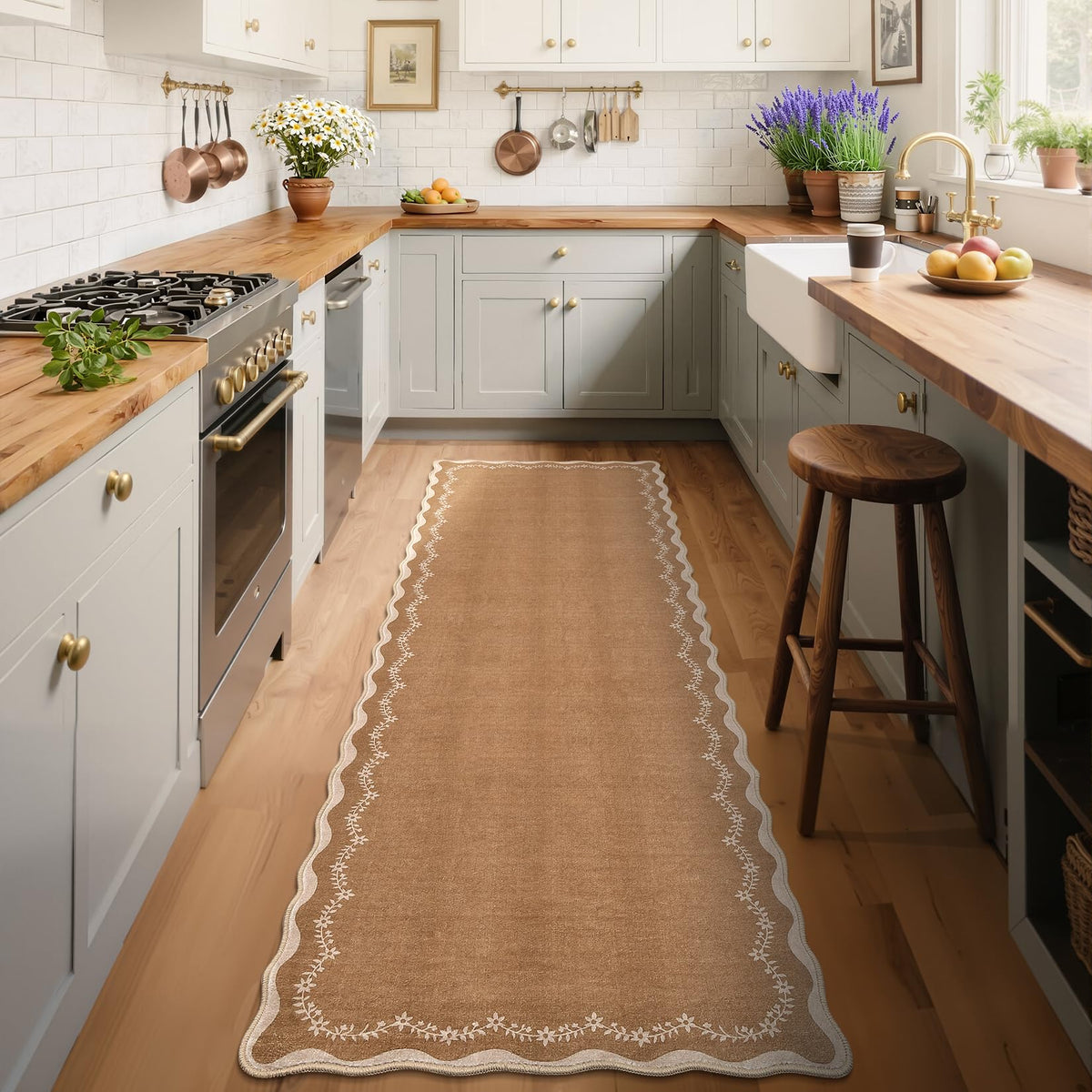 GarveeHome 3x5 Scalloped Washable Area Rug Non Slip Bedroom Entryway Rug