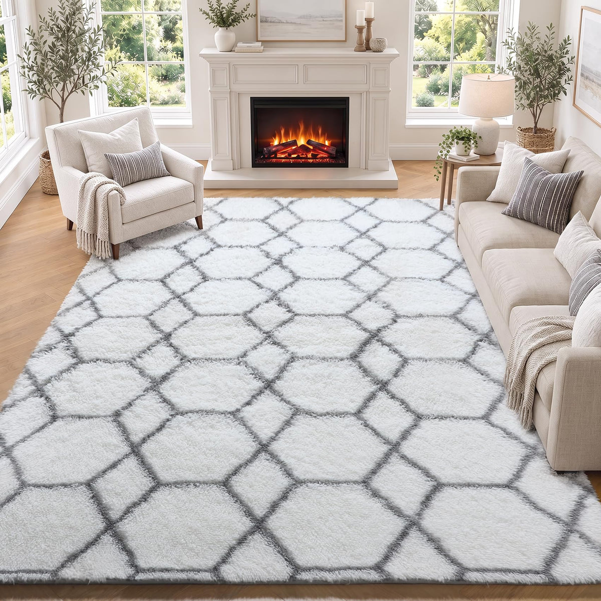White Runner Rugs for Bedroom Living Room, Fluffy 2x6 Bedside Soft Area Rug