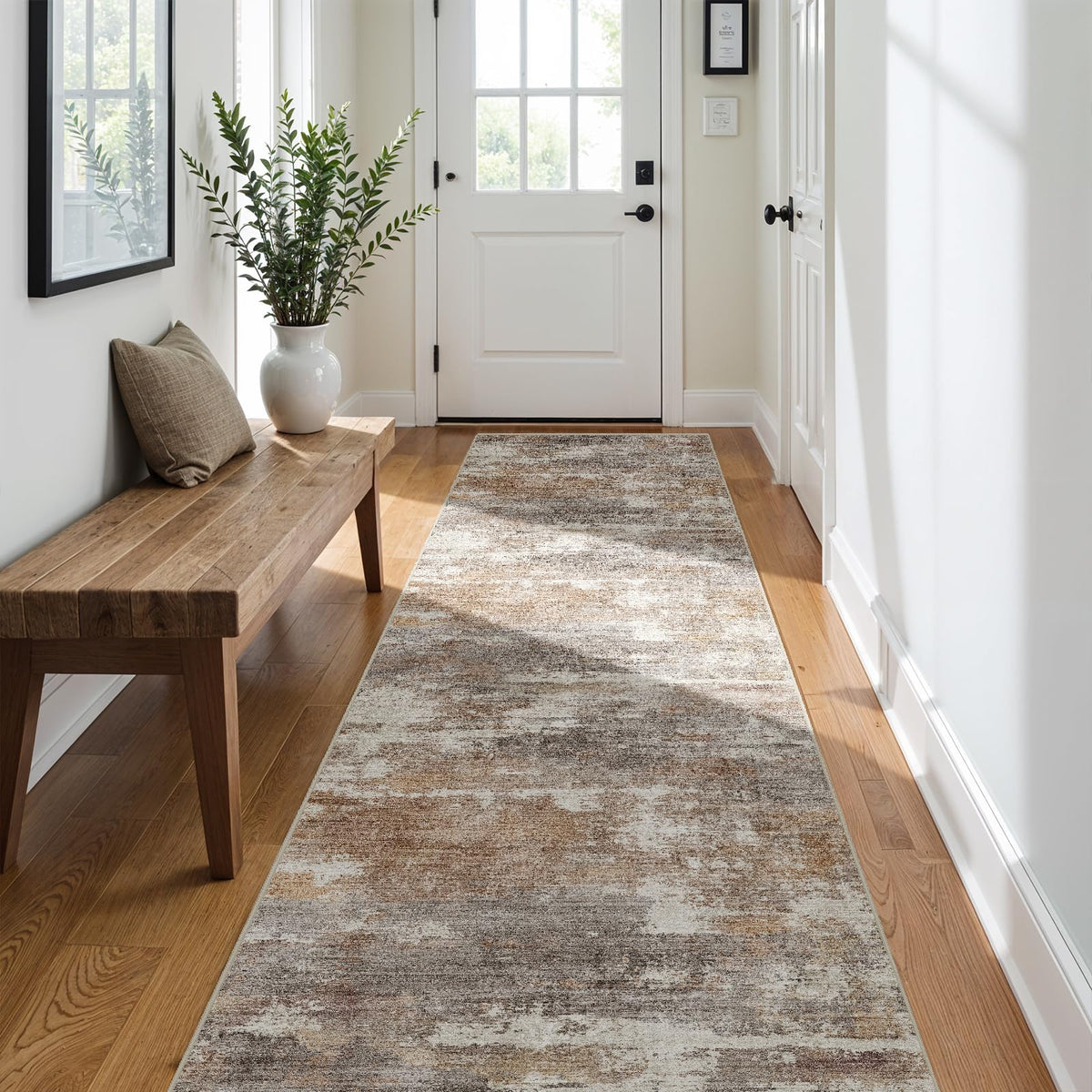 2x5 Runner Rug Washable Moroccan: Non Slip Kitchen Long Floor Mat Beige