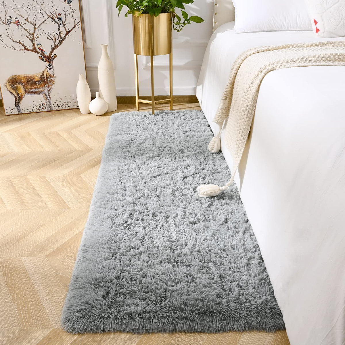 Amearea Shag Fluffy Small Rug, 2x4 Throw Rugs for Bedroom Girls, Black