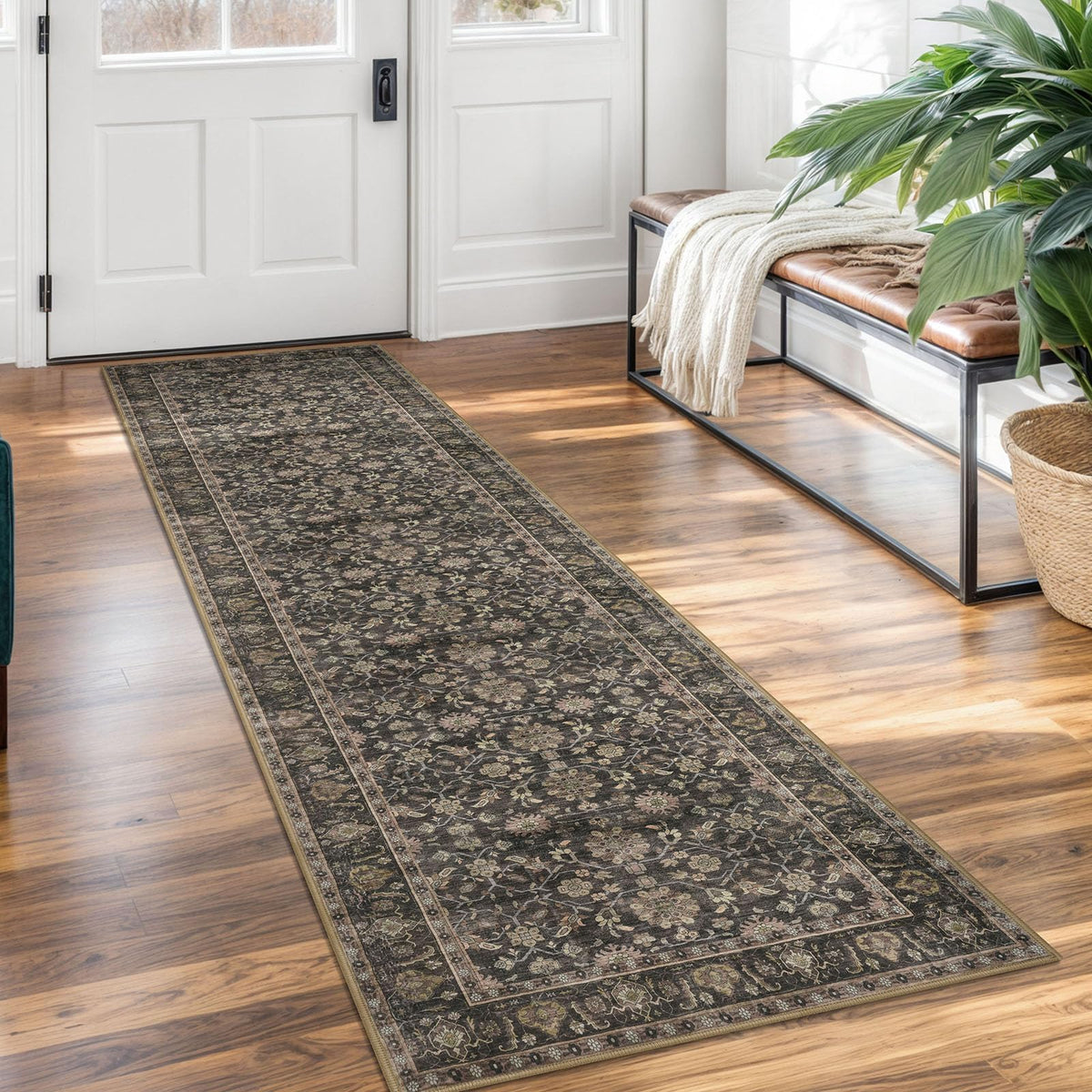 KUTA Vintage Floral Washable 2x3 Rugs for Entryway Blue Grey Beige