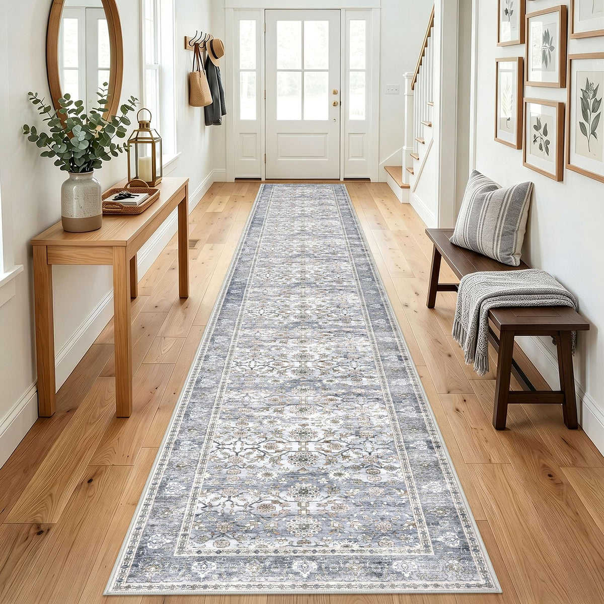 KUTA Vintage Floral Washable 2x3 Rugs for Entryway Blue Grey Beige