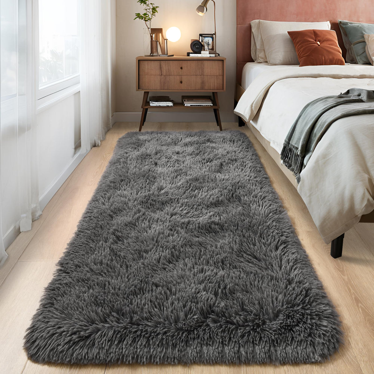Tepook Black Soft Runner Rugs for Bedroom 2x6 ft with Rubber Backing