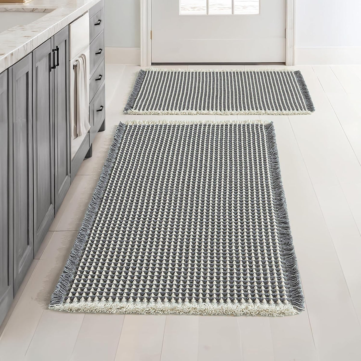 MIULEE Set of 2 Waffle Bathroom Rugs Boho Bath Mat Brown 18x30 Inch