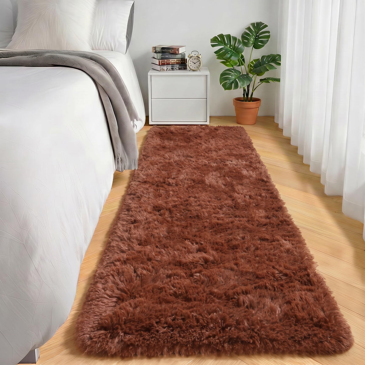 White Runner Rugs for Bedroom Living Room, Fluffy 2x6 Bedside Soft Area Rug