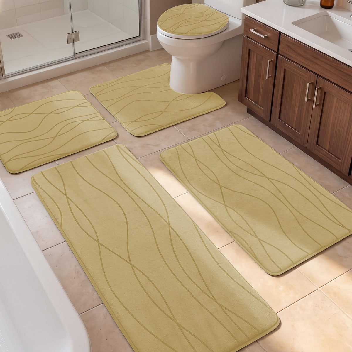 YIHOUSE Bathroom Rugs Set 5 Piece, Memory Foam Bath Mat Dark Grey