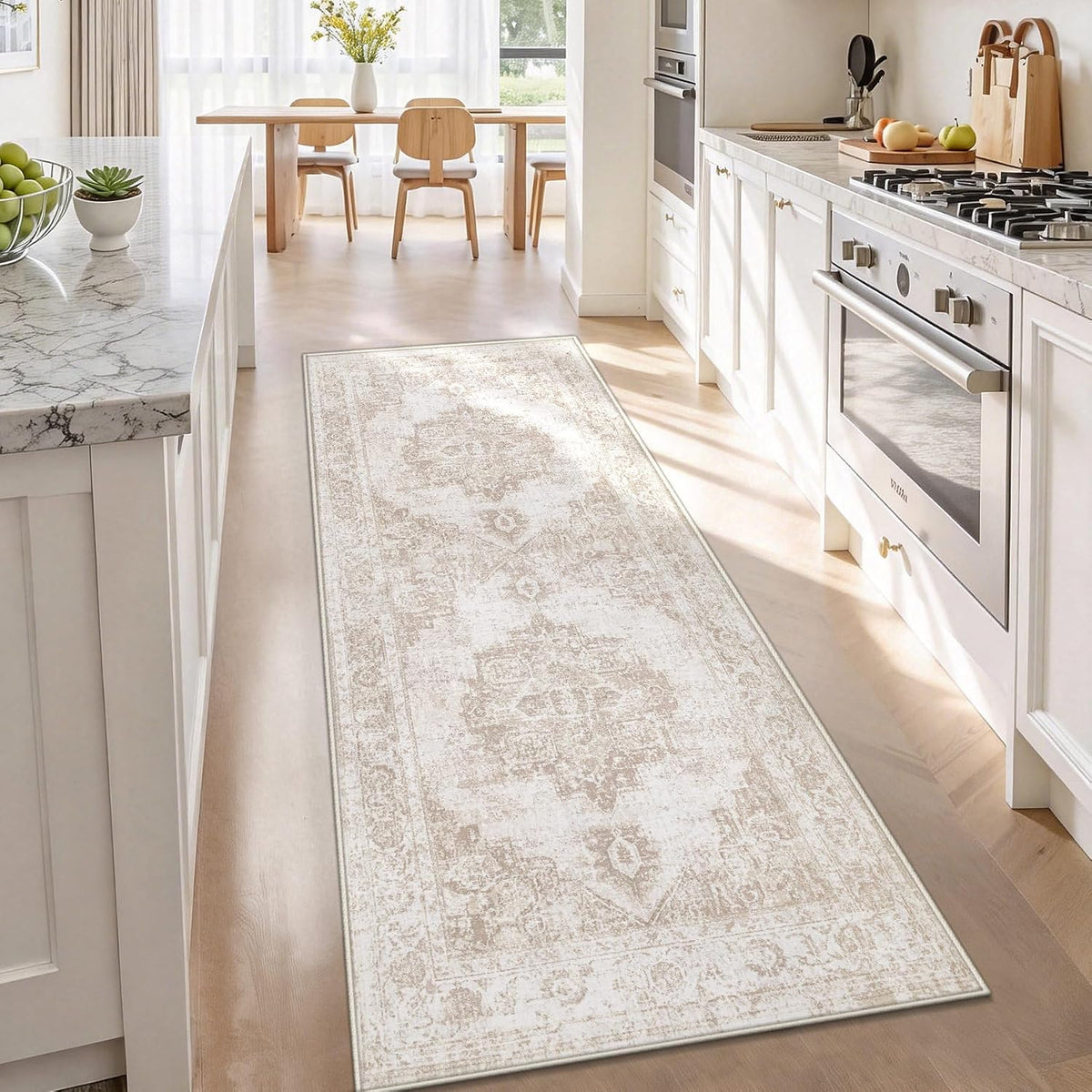 Runner Rug 2x6 Washable Rugs: Vintage Hallway Kitchen Runner Non Slip Low Pile Rug Runner Soft Stain Resistant Indoor Carpet Runners for Entryway Hall Bedroom Bedside (Beige, 2'x6')