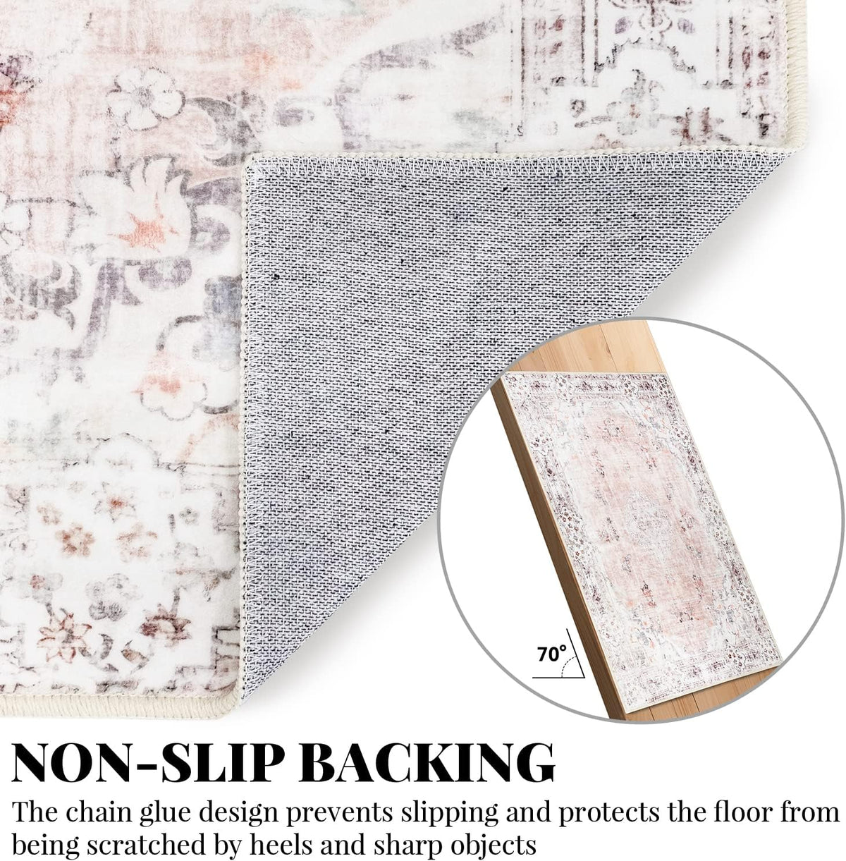 MUJOO Pink Rug 3x5 Washable,Boho Area Rugs Small Non Slip Low-Pile Floral