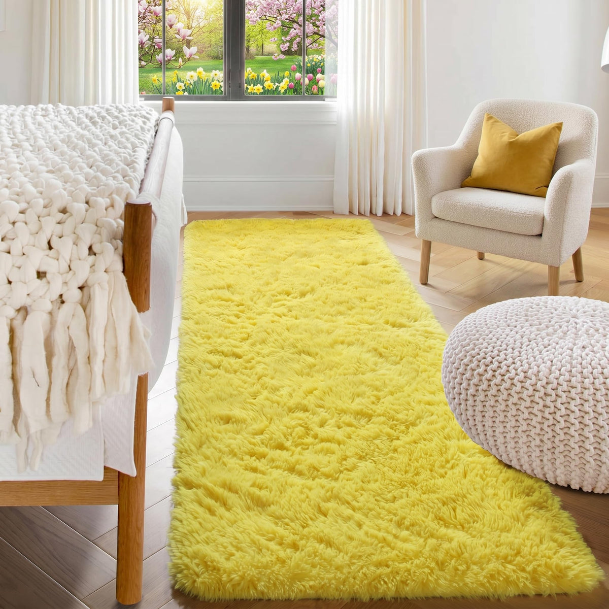 White Runner Rugs for Bedroom Living Room, Fluffy 2x6 Bedside Soft Area Rug