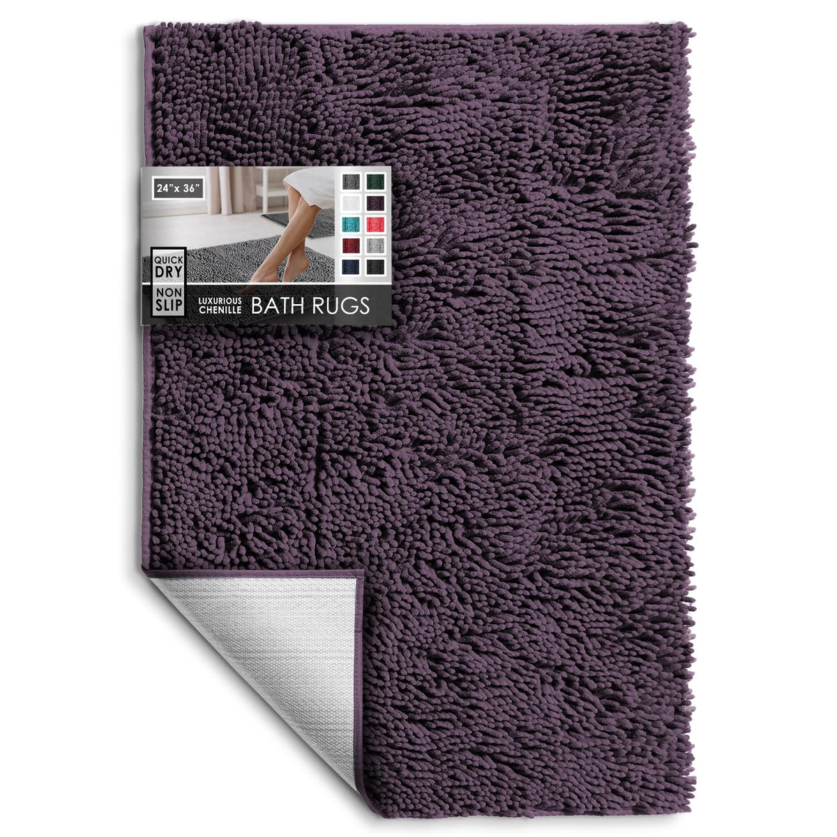 Hearth & Harbor Bathroom Rugs, Chenille Bath Mat - Machine Washable Bath Mats for Bathroom Non-Slip Backing Rubber, Quick Dry Bathroom Mat, 17 x 24 + 20 x 32 - Hunter Green