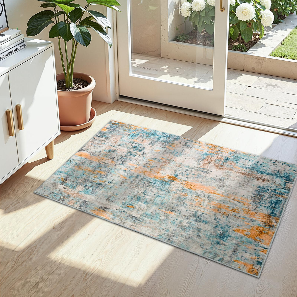 Ompaa 2x6 Rug Runners for Hallways Kitchen Runner Rug Non Slip Washable Grey Long Runner Rugs with Rubber Backing Soft Abstract Carpet Runner for Hallways, Kitchen, Bedroom, Bathroom, Entryway