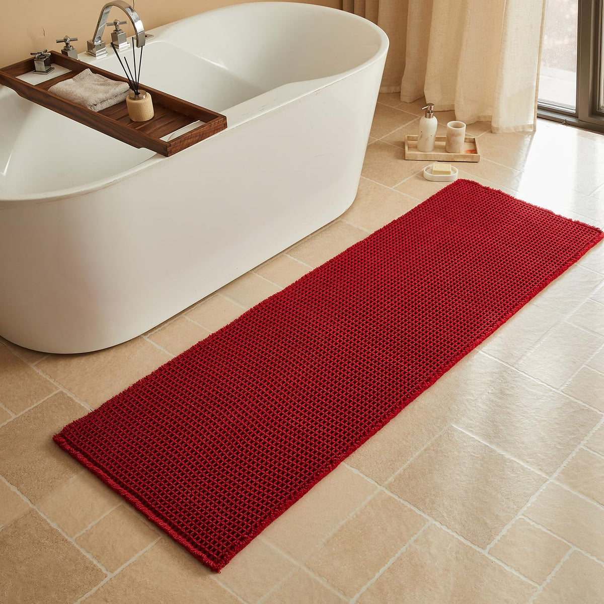 Triohero Waffle Bath Mat, Small Boho Bathroom Rugs Non Slip, 16x24 Khaki