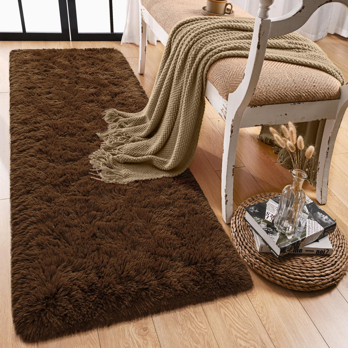 Runner Rug for Bedroom, 2x6 Soft Shag Fluffy Area Rugs for Girls Boy's Room, Plush Shaggy Carpet with Non-Slip Bottom for Living Room Dorm, Olive Green