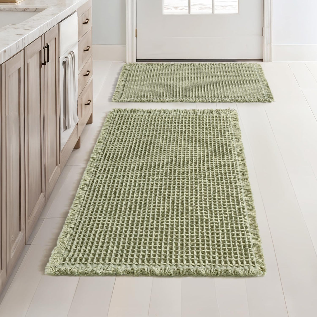 MIULEE Set of 2 Waffle Bathroom Rugs Boho Bath Mat Brown 18x30 Inch