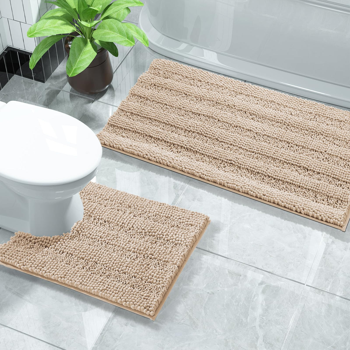 Yimobra Bathroom Rug Set 2 Piece, Absorbent Bath Mat Set, 32x20+24x17, Gray