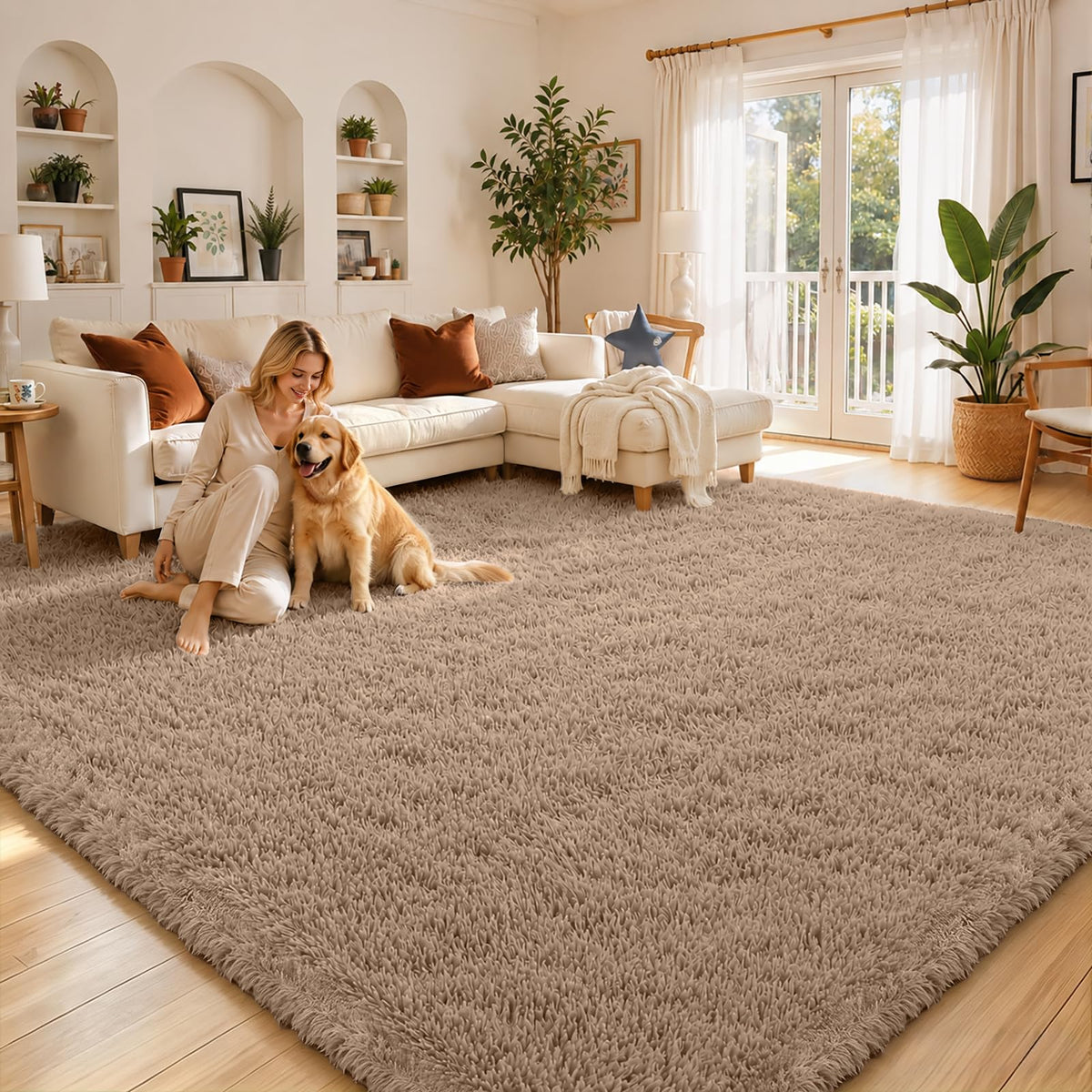 Small Shag Area Rug for Bedroom, 2x3 Cream Soft Plush Carpet
