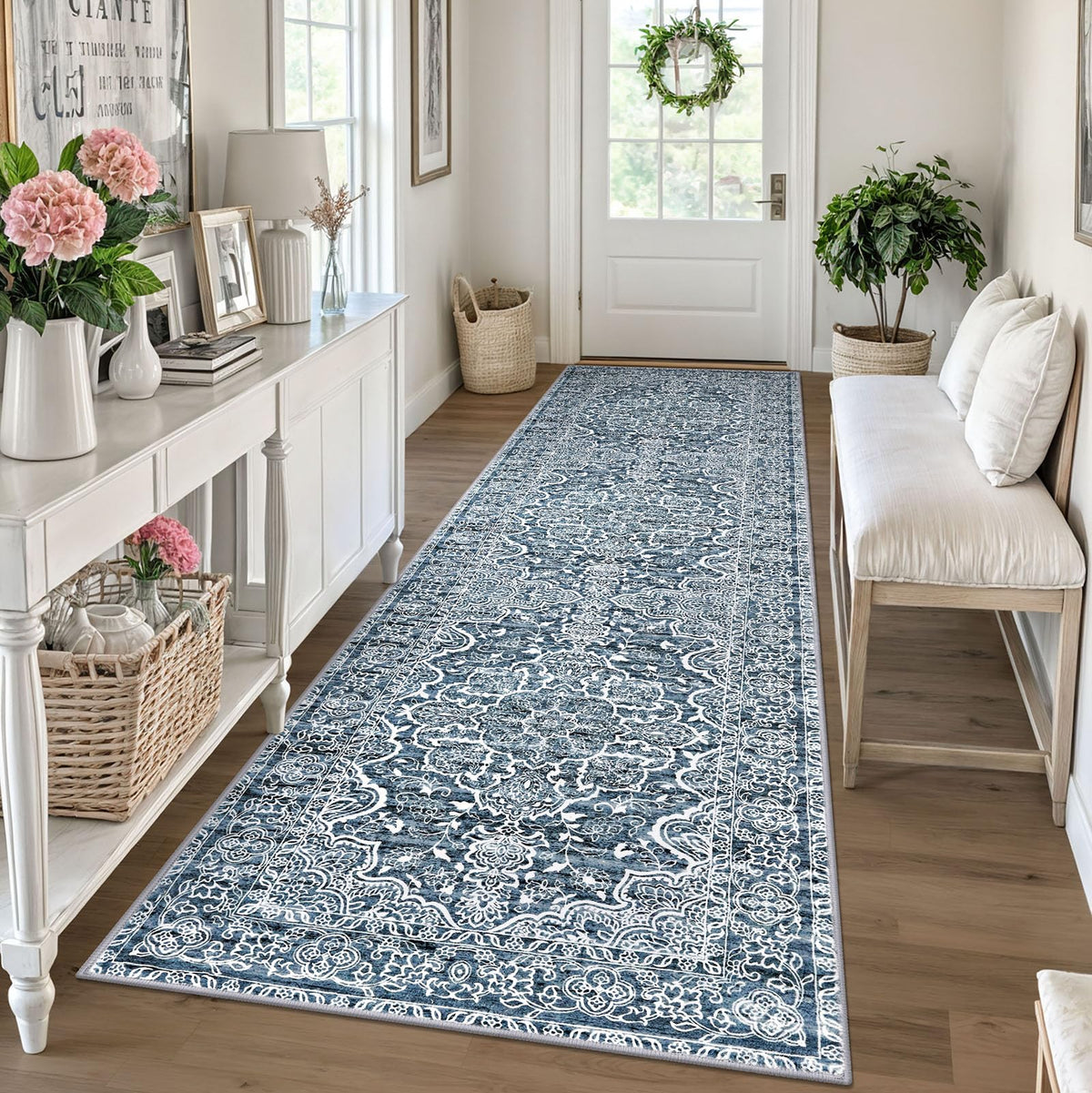 KUTA Entryway Rugs Indoor Washable Small Area Rug 2x3 Blue Entrance Carpet