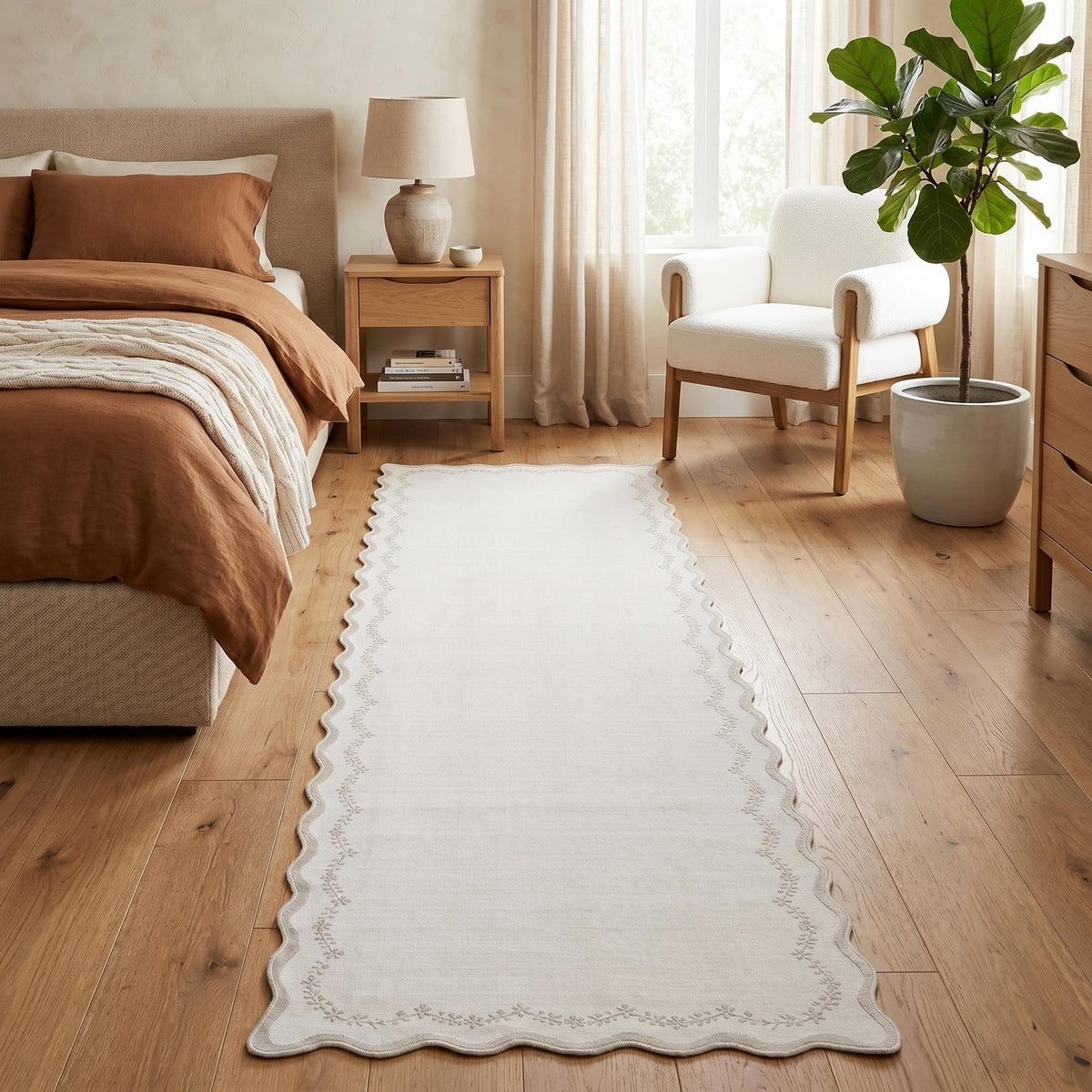 GarveeHome 3x5 Scalloped Washable Area Rug Non Slip Bedroom Entryway Rug