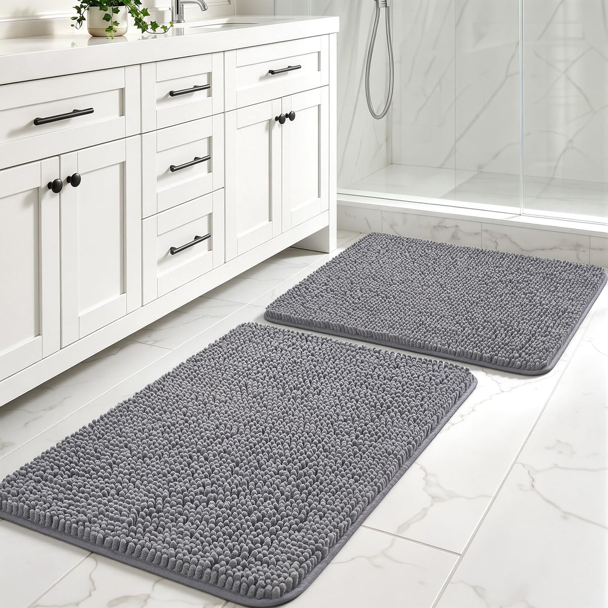 LOCHAS Luxury Bathroom Rug Shaggy Bath Mat 24 x 60 Inch, Gray