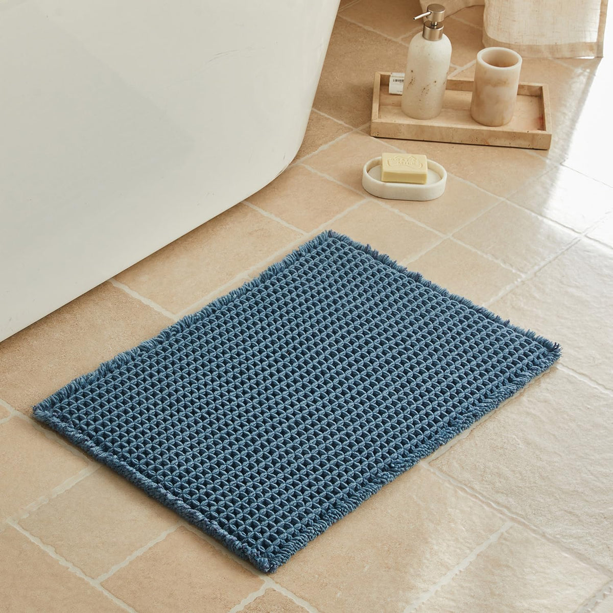 Triohero Waffle Bath Mat, Small Boho Bathroom Rugs Non Slip, 16x24 Khaki