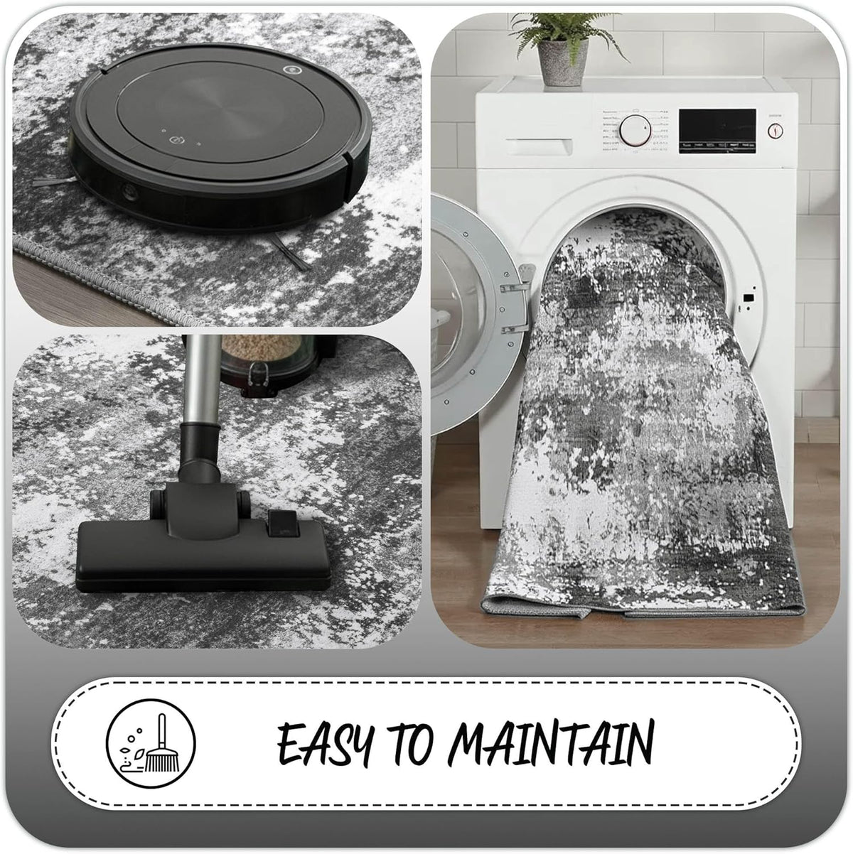 Entryway Rug 2x3 Grey Door Mat Indoor Entrance 24x36, Washable Small Throw Rugs for Kitchen Floor, Entry, Front Door, Bedroom Bedside, Non-Slip Low Pile Stain & Fade Resistant, Abstract Gray