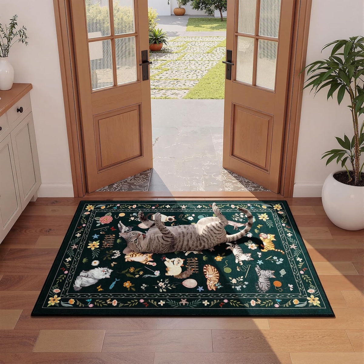 Unirea 2x3 Black Cute Cat Area Rug for Kitchen Entryway, Washable Door Mat
